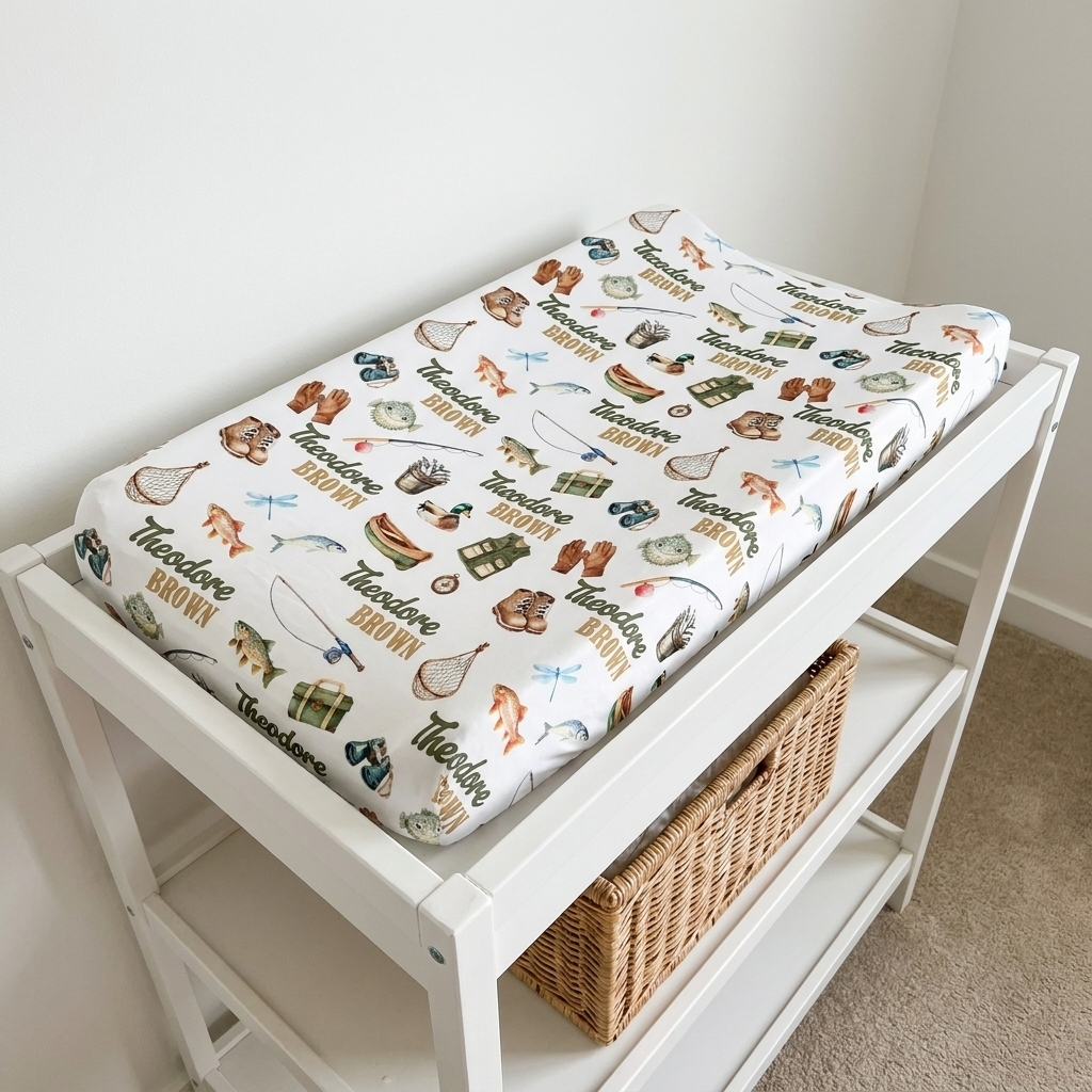 Personalized Changing Pad Cover in Fishing Buddy