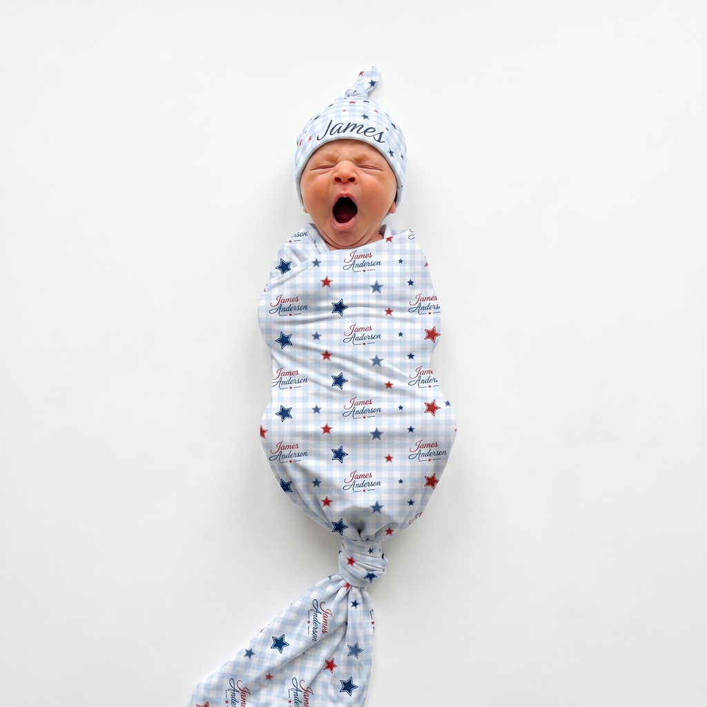 Personalized Swaddle in Red, Blue and Star