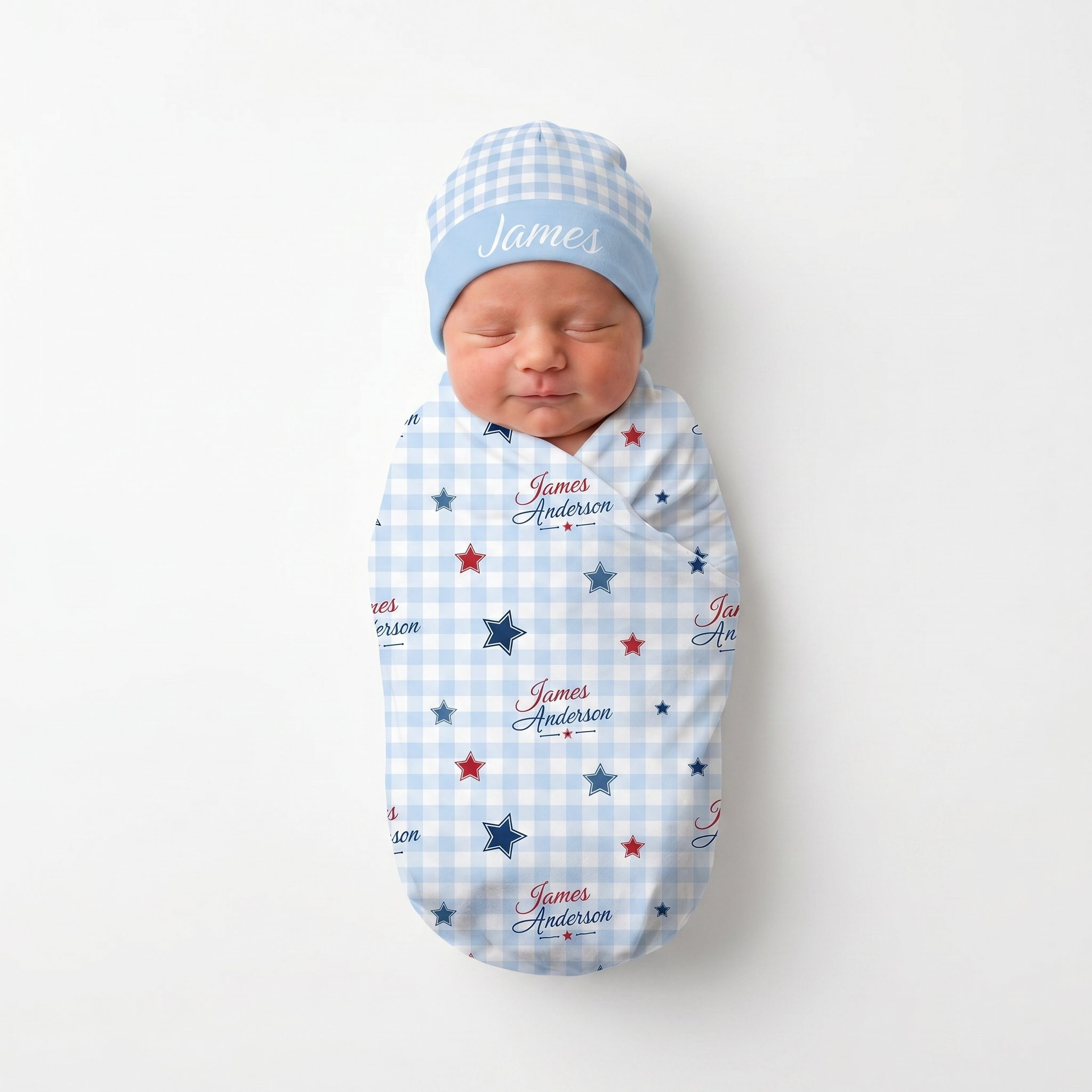 Personalized Swaddle in Red, Blue and Star