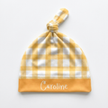 Personalized Knotted Hat in Carrot Plaid