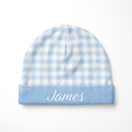 Personalized Beanie in Baby Blue Gingham