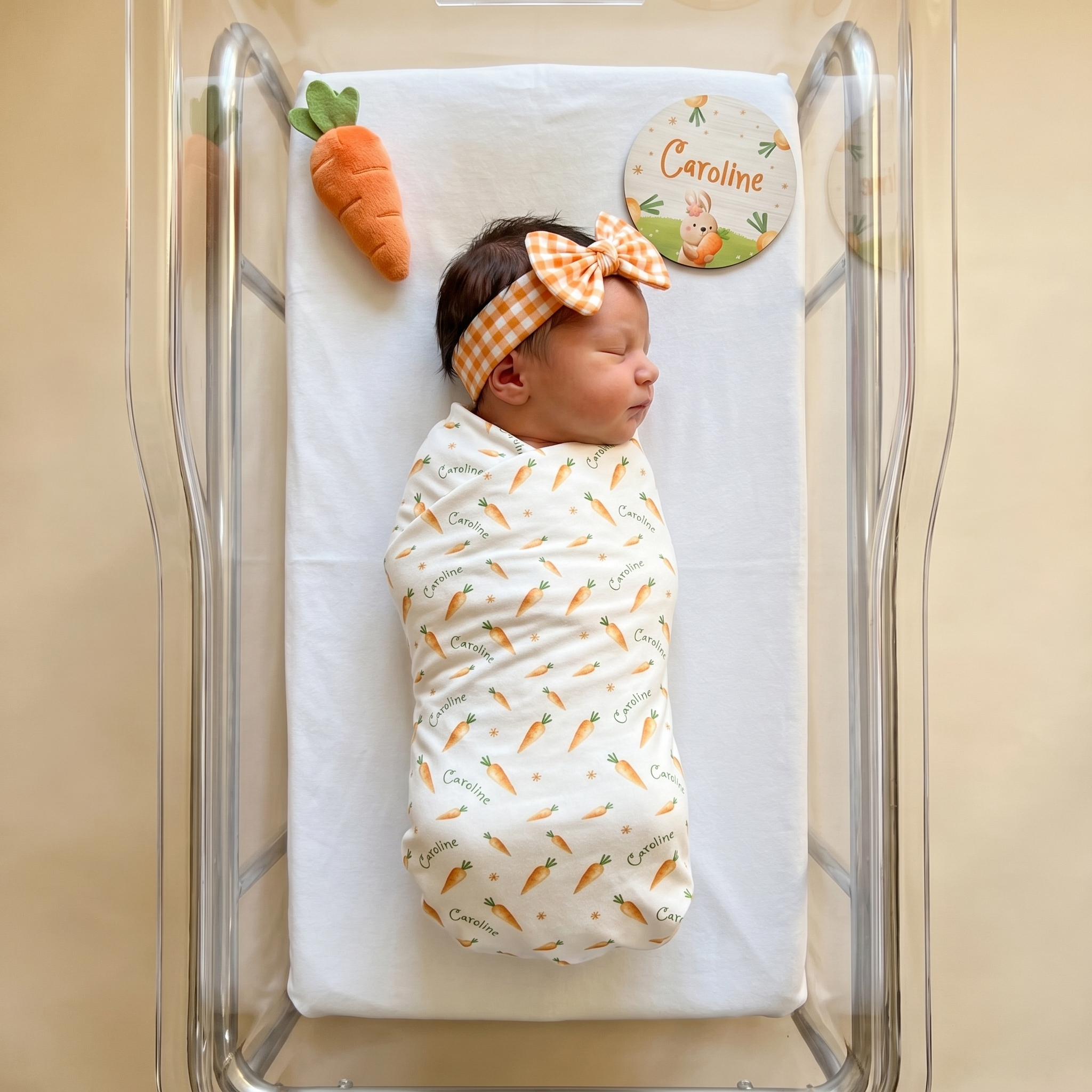 Personalized Bow Headband in Carrot Plaid