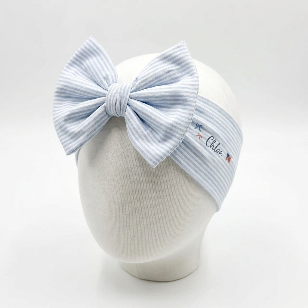 Personalized Bow Headband in Patriotic Stripe