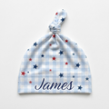 Personalized Knotted Hat in Red, Blue and Star