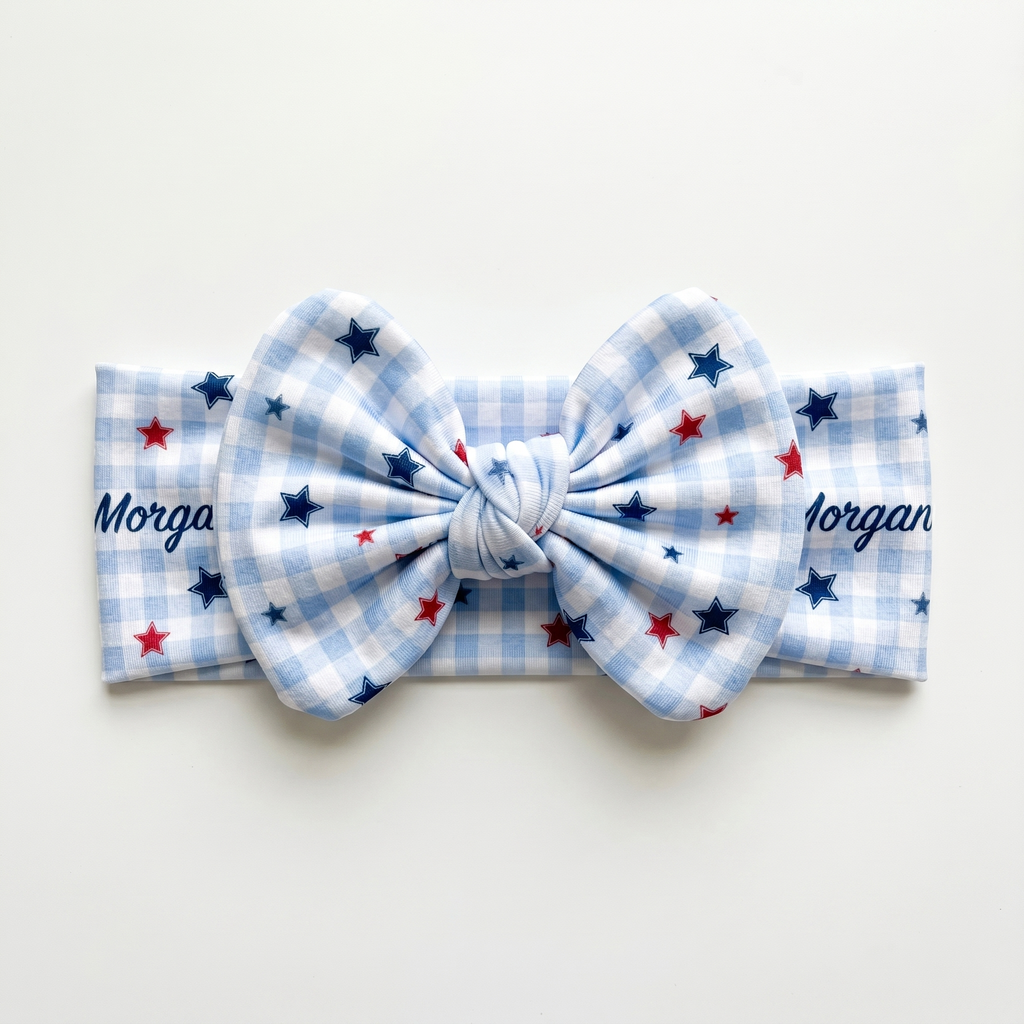 Personalized Bow Headband in Red, Blue and Star