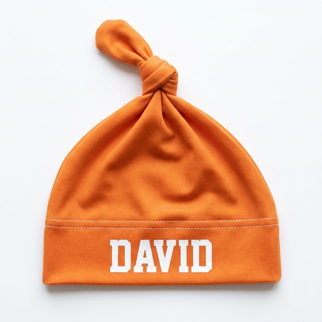Personalized Knotted Hat in Light Orange