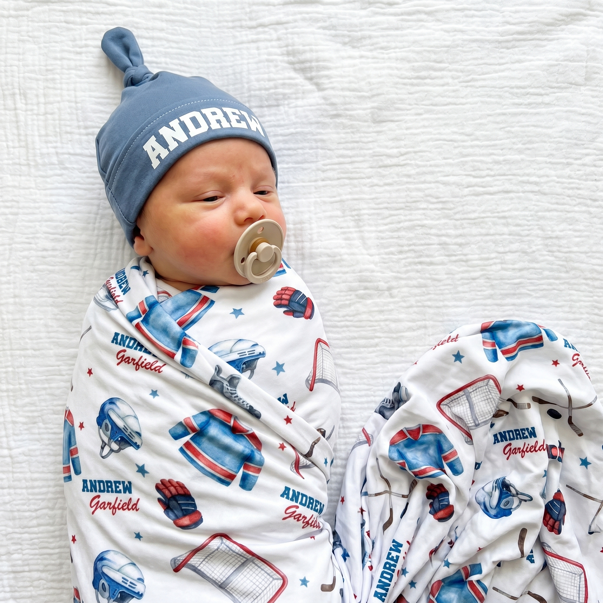 Personalized Knotted Hat in Smoke Blue
