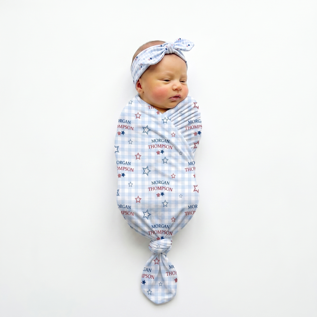Personalized Knotted Headband in Star-Spangled Sky