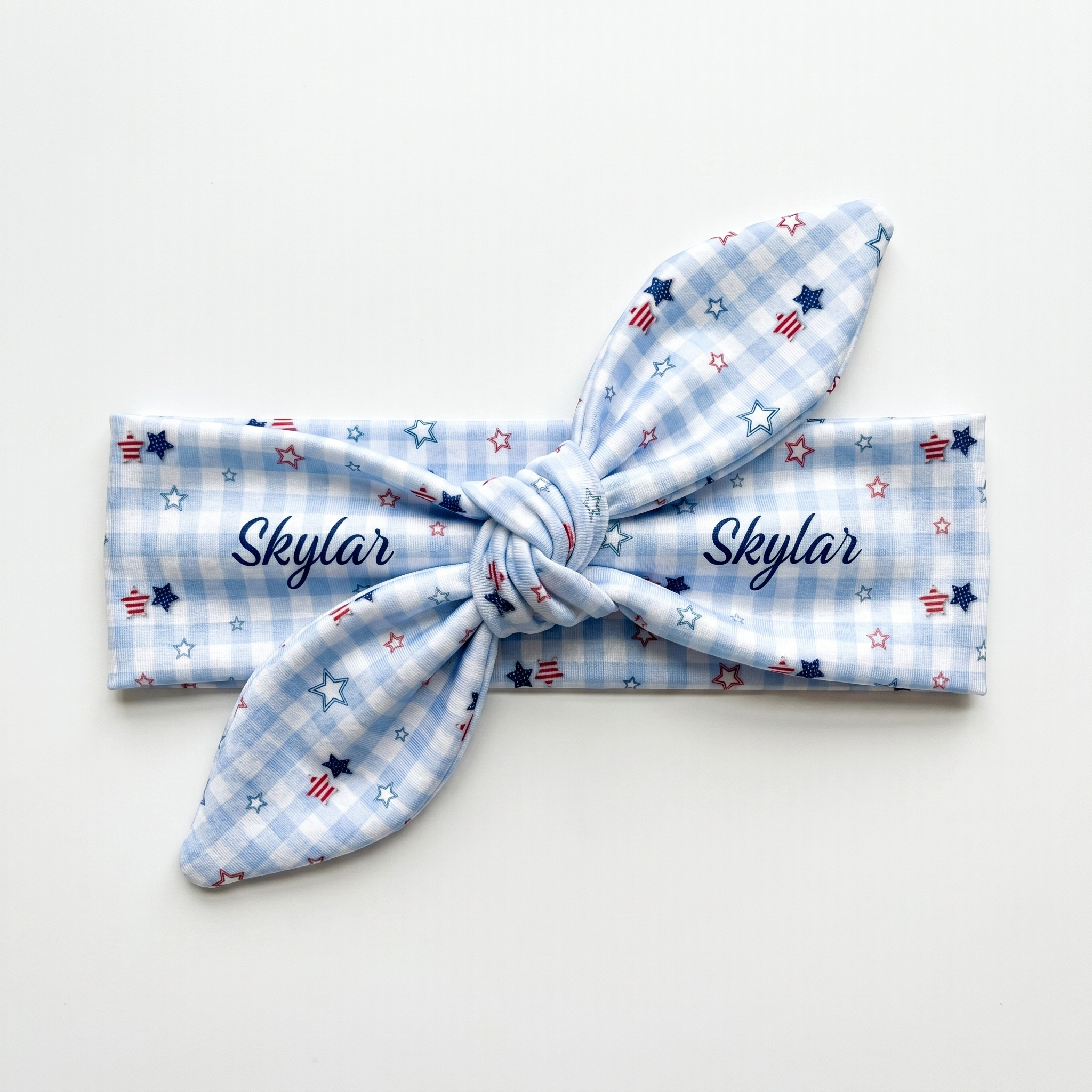 Personalized Knotted Headband in Star-Spangled Sky